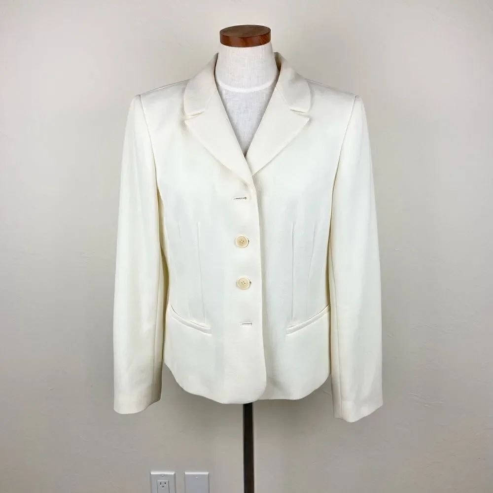 Lafayette 148 Virgin Wool Blazer Jacket - Ivory